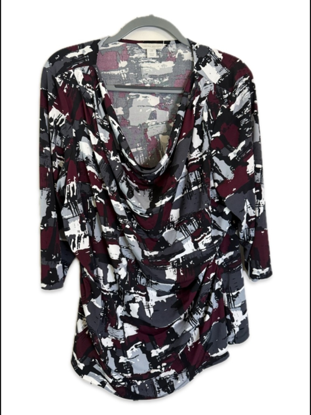 Laura Ashley Burgundy Abstract Print Cowl-Neck Tunic, 2X
